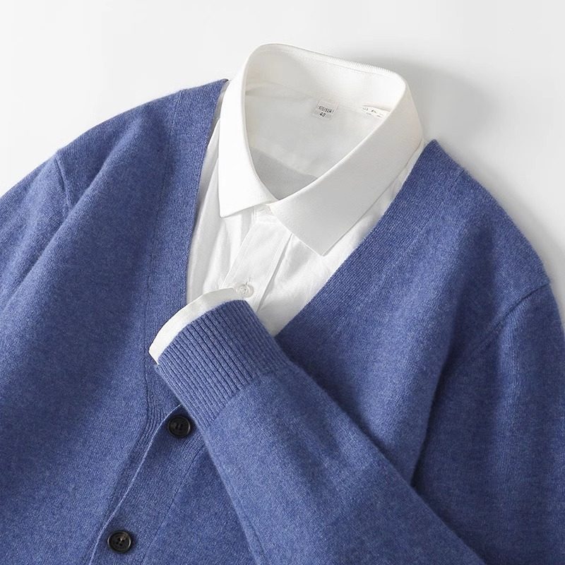 2025新款春秋纯羊毛开衫男V领青年商务休闲大码针织时尚羊绒外套,淘宝优惠券,粉丝福利购,淘宝优惠卷