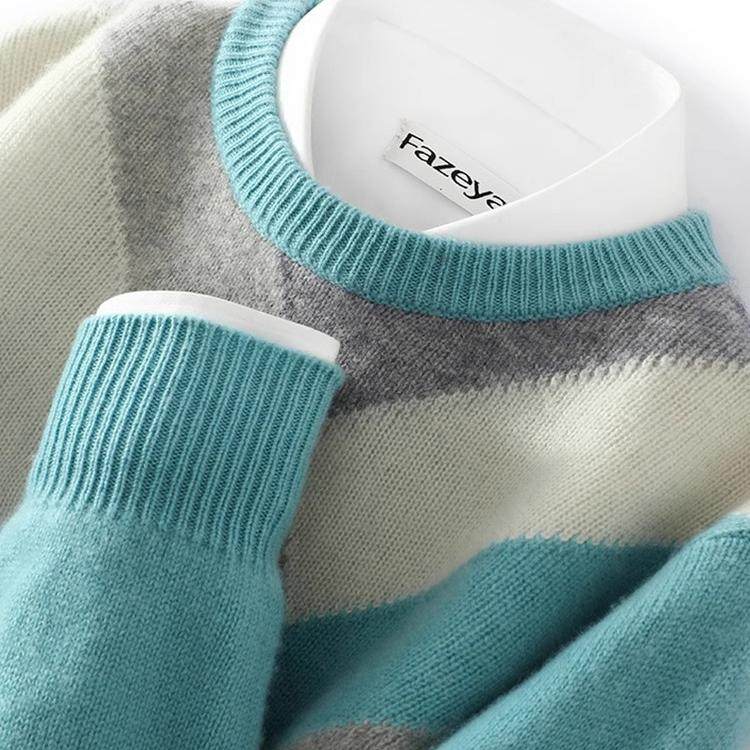 秋冬新款100%纯羊毛衫男士圆领加厚拼色毛衣宽松休闲羊绒针织衫,淘宝优惠券,粉丝福利购,淘宝优惠卷