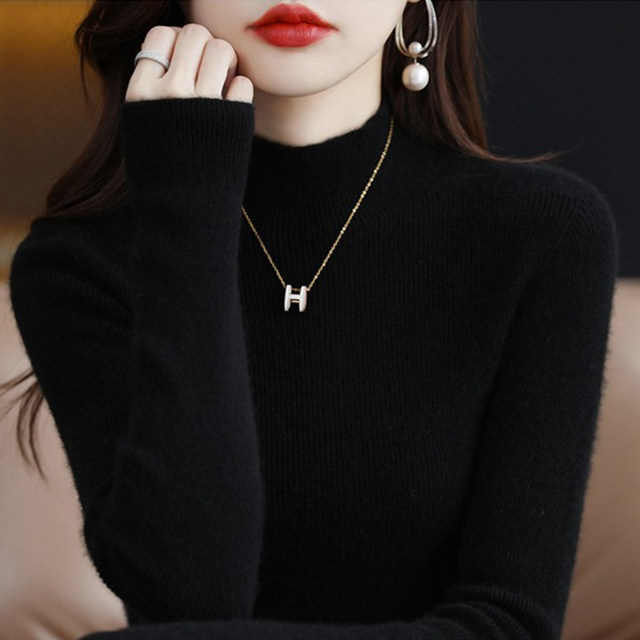 Xuefei sheep knitted sleeve half-high round neck inner base