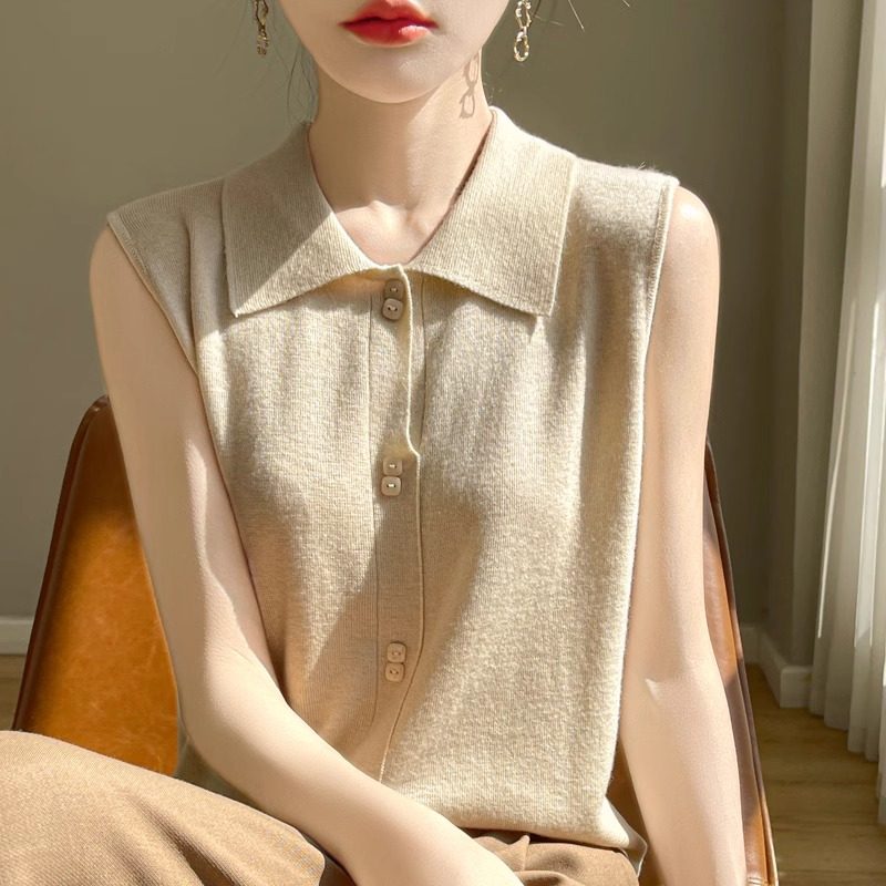 叠穿衬衫领无袖羊毛背心女西装开衫内搭翻领针织砍袖打底衫上衣夏,淘宝优惠券,粉丝福利购,淘宝优惠卷