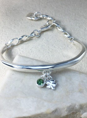 西班牙UNOde50精致绿色宝石四叶草手链女简约百搭森系波浪手饰