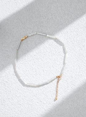 法式小银条珍珠S925银项链锁骨链