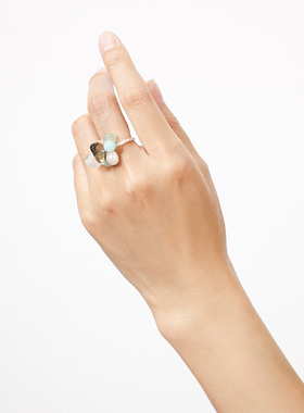 水晶虎眼石复古葡萄串开口戒指女