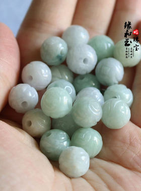 正品A货天然三彩翡翠雕花珠子 DIY饰品配件编织材料玉石散件