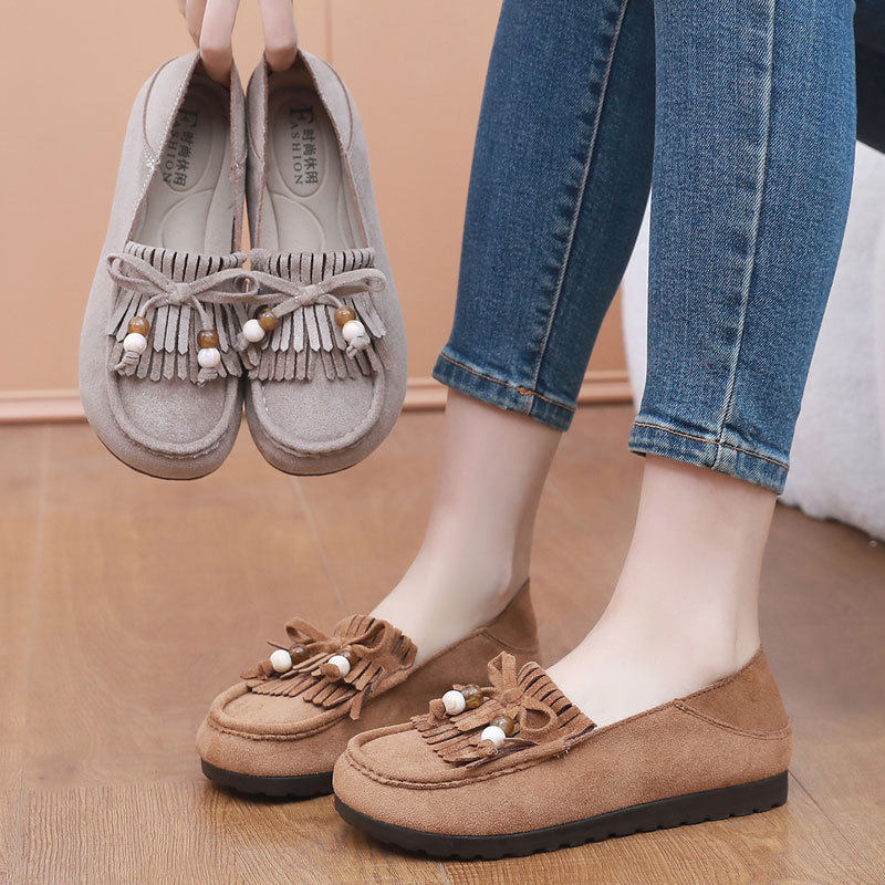 复古两穿勃肯鞋女2026新款流苏平底乐福鞋女单鞋懒人一脚蹬豆豆鞋,淘宝优惠券,粉丝福利购,淘宝优惠卷
