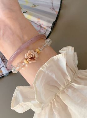 新中式玫瑰花朵竹节手链女款轻奢高级感复古手镯新款气质手饰饰品