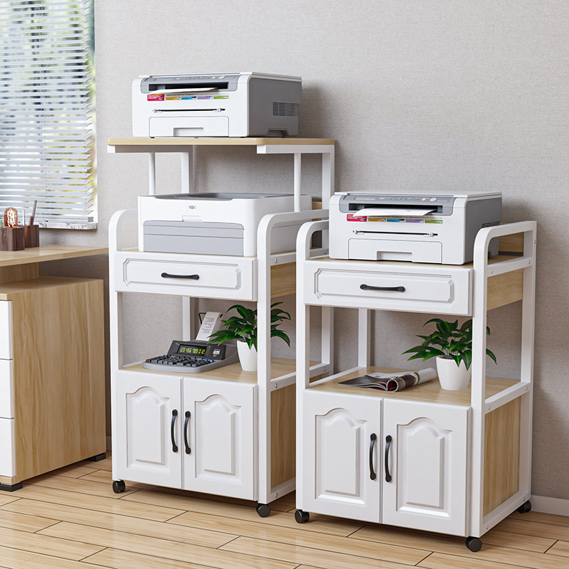 新款打印机架落地多层办公室置物架家用简约桌边收纳架带柜白色,淘宝优惠券,粉丝福利购,淘宝优惠卷
