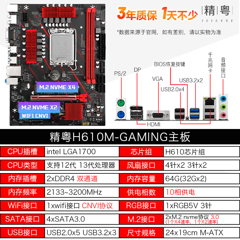 精粤B760M主板 Z790M H610M 1700针12 13代D4  D5 12400套装13700 - 图0