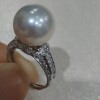 Natural fresh water comparable to Australian white perfect round ring ring pearl live mouth extra large single 11-12mm pure silver