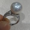 Natural fresh water comparable to Australian white perfect round ring ring pearl live mouth extra large single 11-12mm pure silver