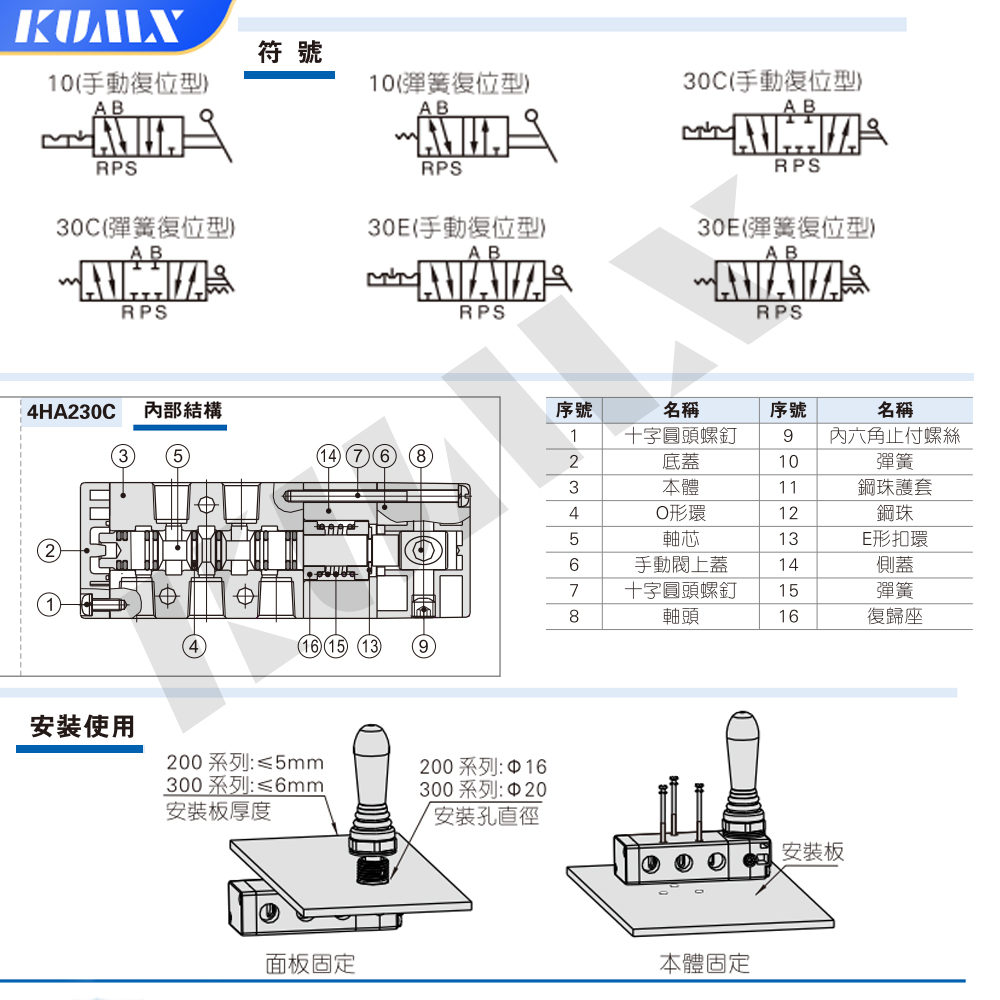 气缸随意控制开关手动开关阀4H230C自动复位扒胎机4HA230C-08 - 图2