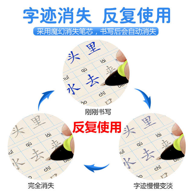 Automatic disappearing bullet fade pen groove practice calligraphy book