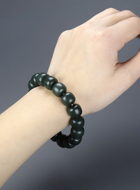 新疆和田玉青玉塔青一细料老型珠单圏手链儒雅高端轻奢男女款手串