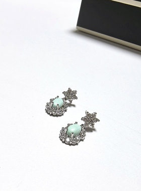 C31# 天然原矿绿松石复古风耳钉耳环22.5*9.85.5mm 绿松石7*5mm