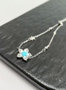 S434# 天然原矿绿松石高端美松风车茉莉通体S925纯银手链