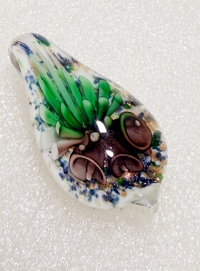 孤品手作琉璃吊坠 国风唯美叶子 双色花朵diy饰品配件坠子