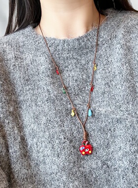 复古小众编织串珠红色苹果项链