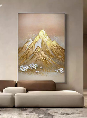 纯手绘日照金山挂画大芬油画浮雕肌理玄关装饰画金箔入户门走廊