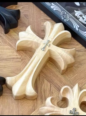 客厅大型桌面实美式银饰木雕复古十字花墙壁重工摆件家居单品装饰