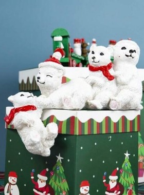 独立站圣诞节货架白熊摆件雕像树脂工艺品摆件家居花园林书房