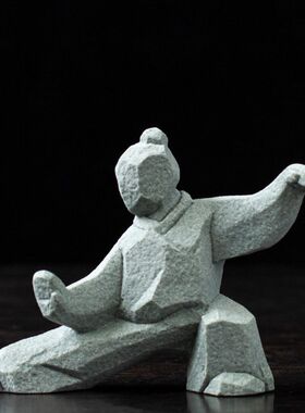新中式太极功夫武侠人物创意摆件家居桌面茶桌造景茶宠装饰工艺品