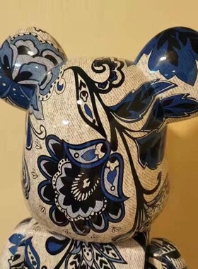 bearbrick1000%青花瓷积木熊潮玩樱花星空暴力熊公仔手办玩偶