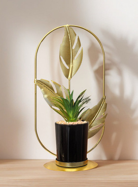 创意金属仿盆栽摆件几何造型铁艺植物客厅房间饰品装饰家居摆设