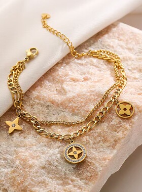 金色双层链条星星吊坠女手链