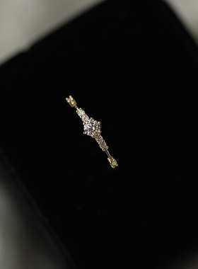 纯14K黄金镶锆钻精细迷你婚戒日韩气质人气戒指指环