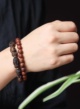 沉香木雕刻四不佛双圈手