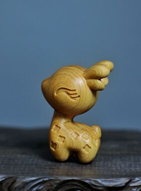 崖柏木雕一路平安小鹿汽车钥匙扣挂件精致手机吊坠情侣钥匙挂饰链