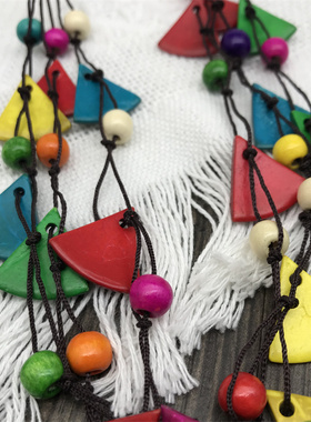 复古几何三角形彩色项链necklace