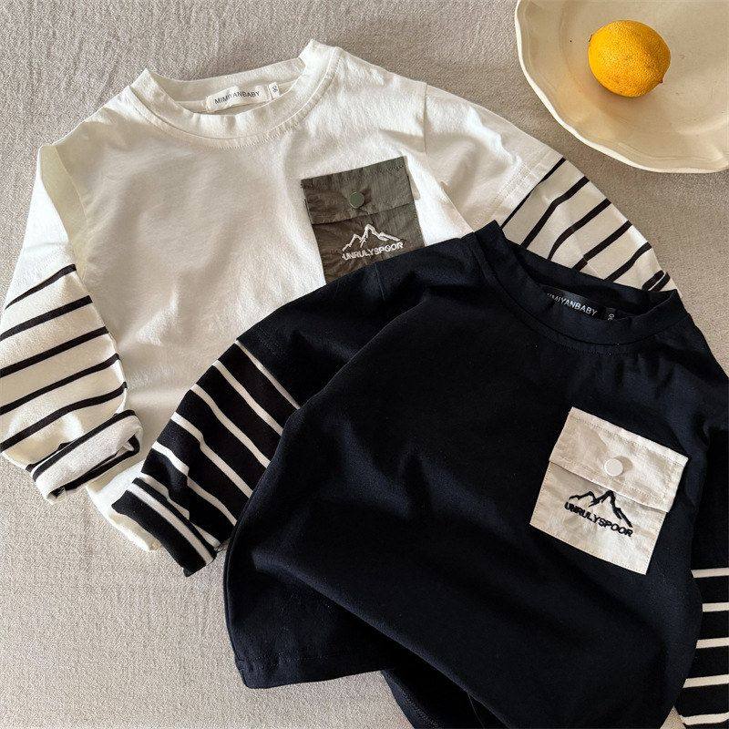 古德家儿童长袖T2026春季新品男女童刺绣口袋打底衫宝宝撞色T恤衫,淘宝优惠券,粉丝福利购,淘宝优惠卷