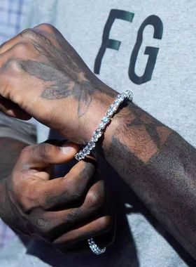 欧美嘻哈钛钢不掉色单排钻满钻锆石手链男款潮流手饰时尚高级感