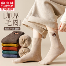 Thickened Socks Female Midbarrel Socks Winter Pure Cotton Warm Embroidery Without Bony Woolen Loop Autumn Winter Plus Velvet Cotton Socks Lady Stockings