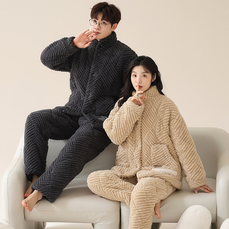 珊瑚绒情侣睡衣女秋冬季2025新款三层夹棉加绒加厚男士家居服套装,淘宝优惠券,粉丝福利购,淘宝优惠卷