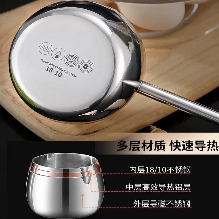 庆展 18/10不锈钢泼油小锅 家用热油神器厨房专用 多功能煎煮蛋锅,淘宝优惠券,粉丝福利购,淘宝优惠卷