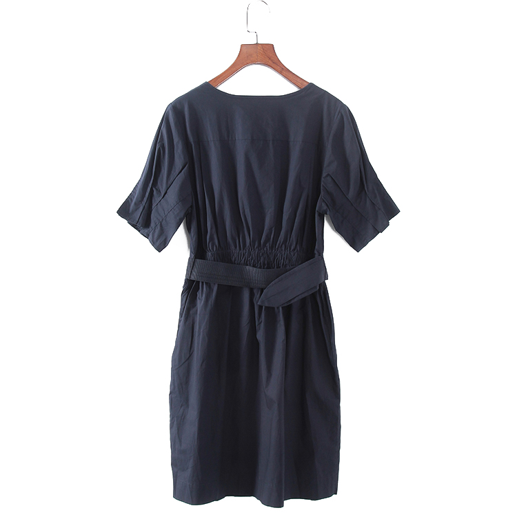 碧系列 夏季新品专柜女装库存折扣知性风V领短袖连衣裙F1147C - 图0