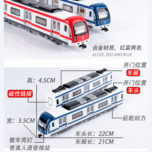 仿真合金地铁玩具火车模型轨道声光回力儿童新干线车摆件男孩礼物-图2