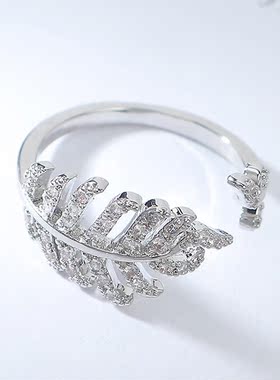 彩衣阁时尚美丽树叶戒指开口指环流行甜美日韩风浪漫白金色手饰品