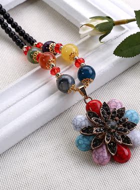 大花朵漂亮中长款甜美风毛衣链