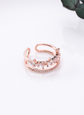 韩版微镶锆石双层碎钻水滴戒指