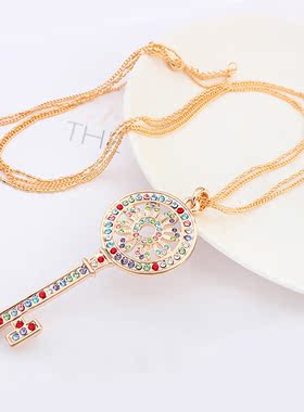 甜美风水晶中长款玫瑰金钥匙项链