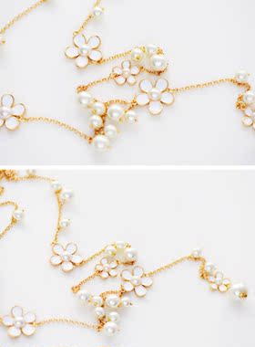 白色女士中长款珍珠韩版毛衣链