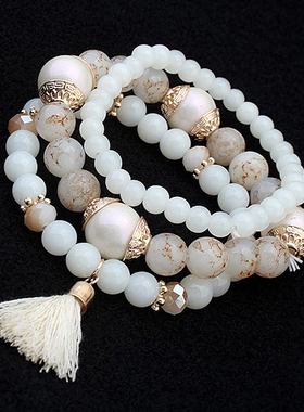 蓝色三层流苏甜美风饰品手链