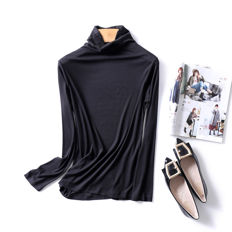 莫代尔高领春秋薄款黑色内搭打底衫 爱央央T恤