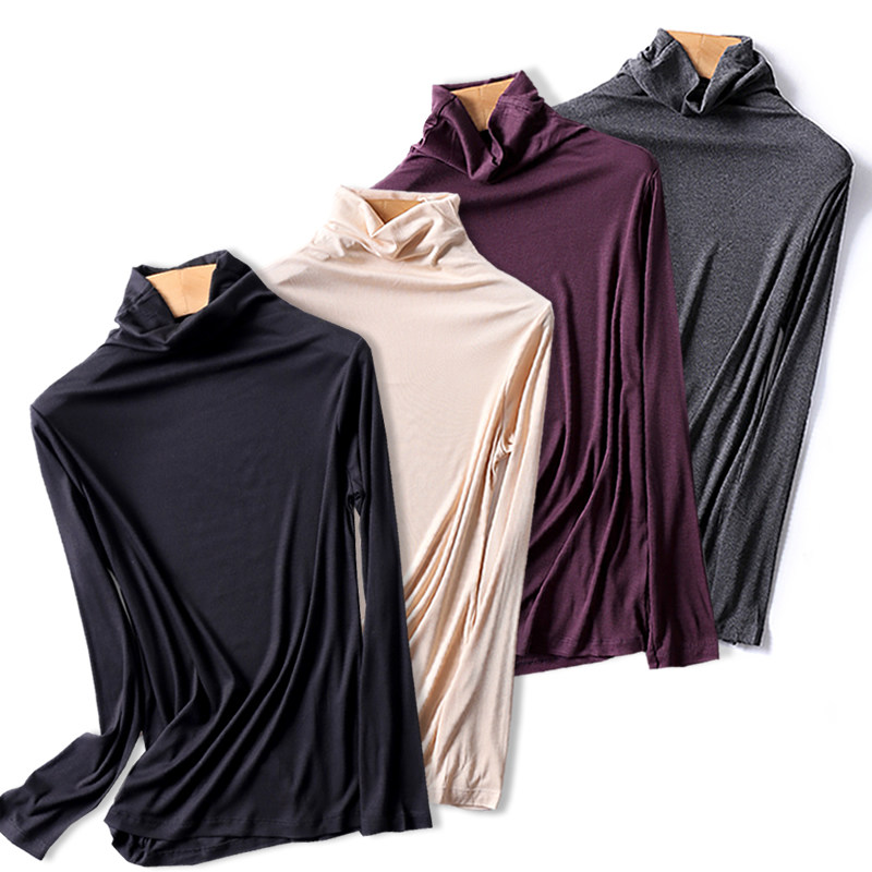 莫代尔高领春秋薄款黑色内搭打底衫 爱央央T恤