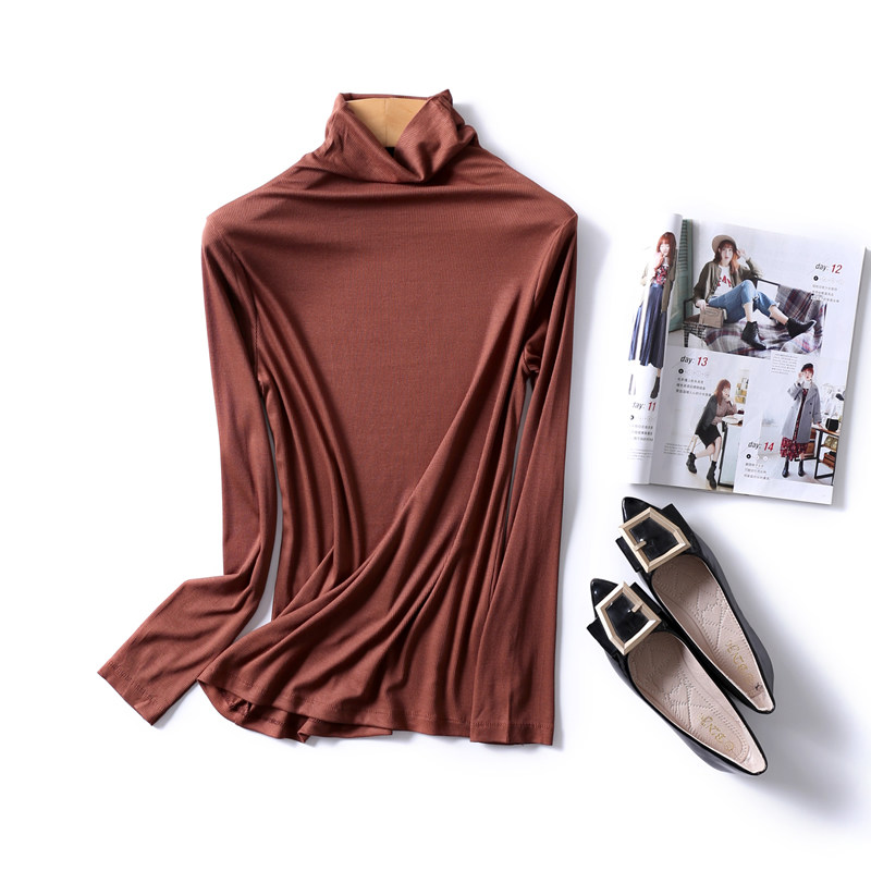 莫代尔高领春秋薄款黑色内搭打底衫 爱央央T恤