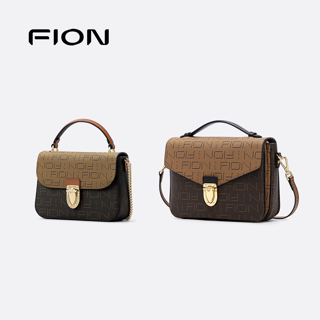 fion /菲安妮斜挎老花简约感邮差包 FION菲安妮女士包袋