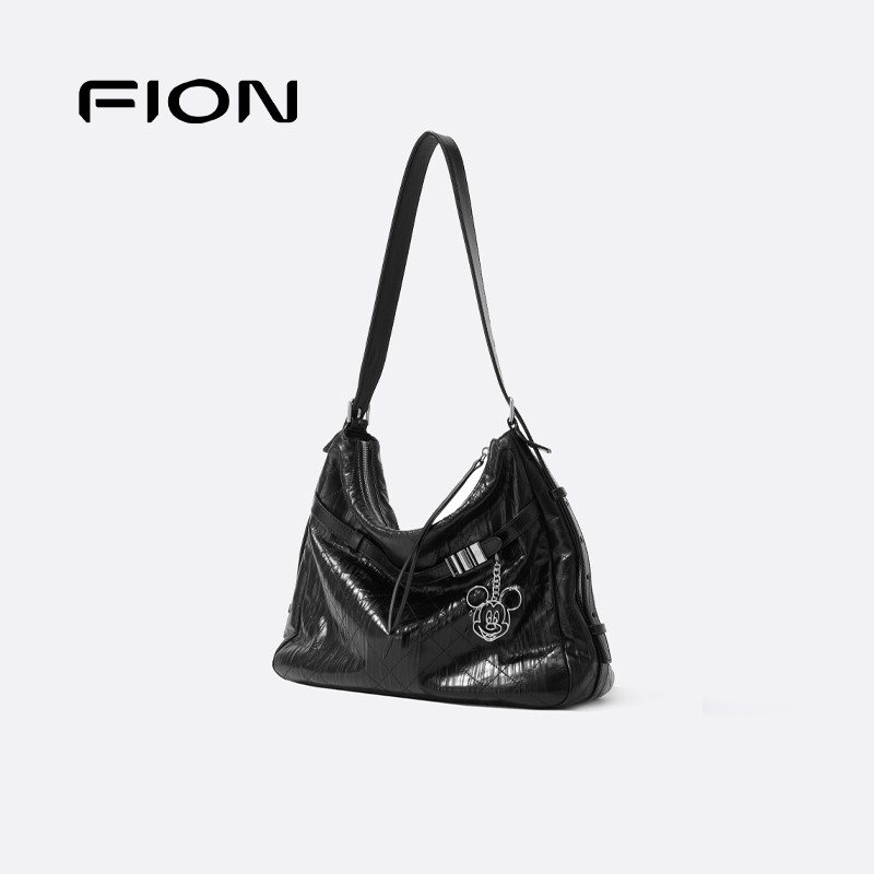 Fion/菲安妮迪士尼米奇合作音符托特包真皮大容量女通勤斜挎包包